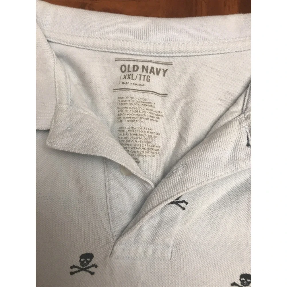 Old Navy XXL Baby Blue Polo Shirt Top Danger Skull‎